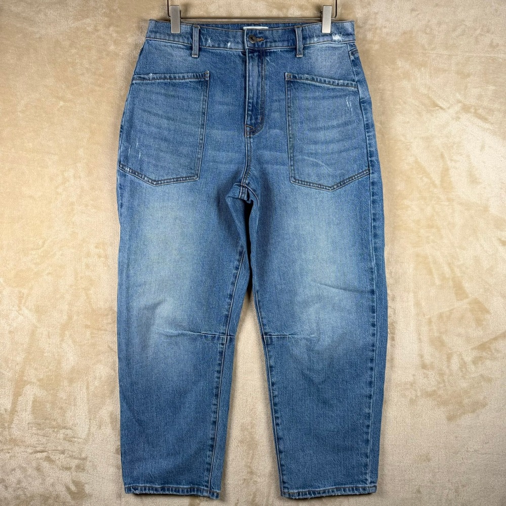 EVEREVE Womens High Rise Utility Patch Pocket Tapered Jeans Blue Size 29 Barrel